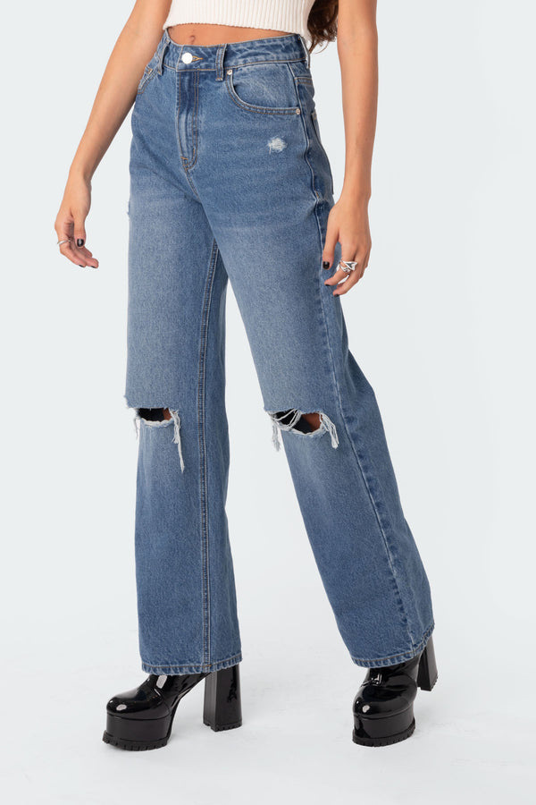 Edikted Lori High-Rise Wide Leg Jeans Dark Blue