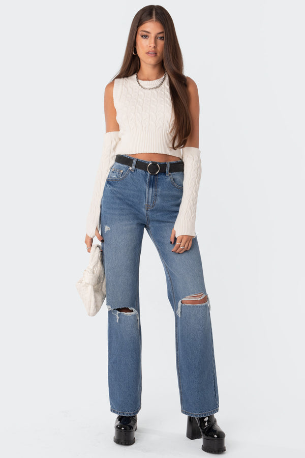 edikted Lori High-Rise Wide Leg Jeans dark blue