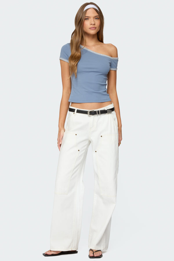 Edikted Lorna Contrast Off Shoulder Top Blue