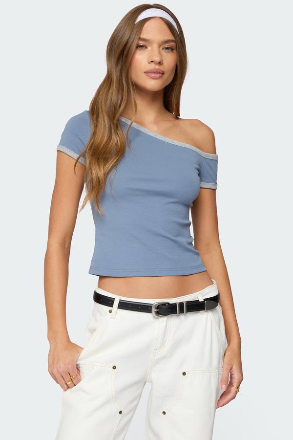 edikted Lorna Contrast Off Shoulder Top blue