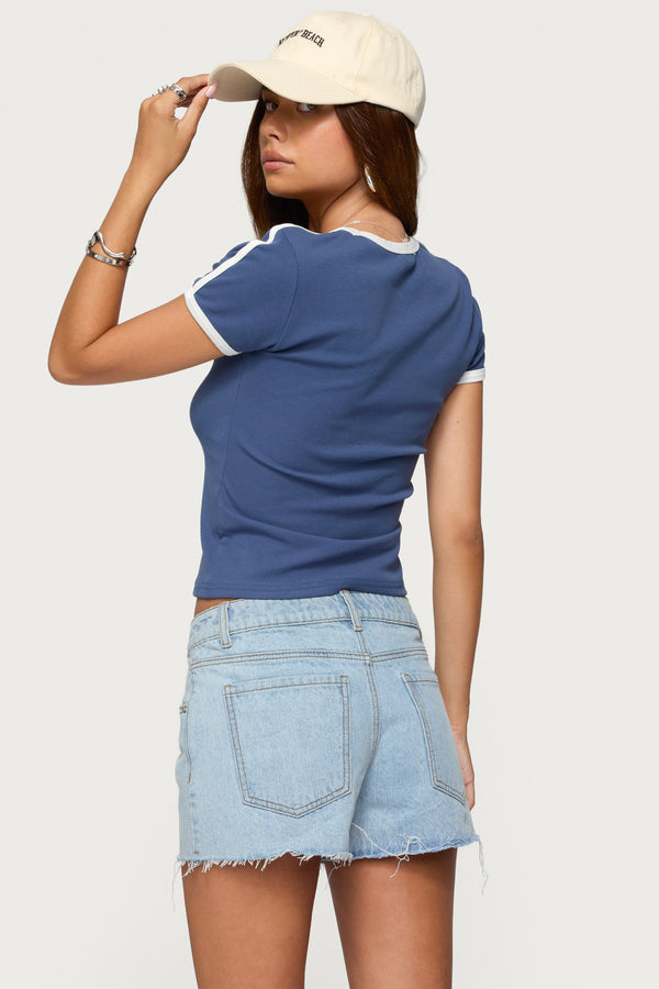 Edikted Los Angeles Contrast T Shirt Blue