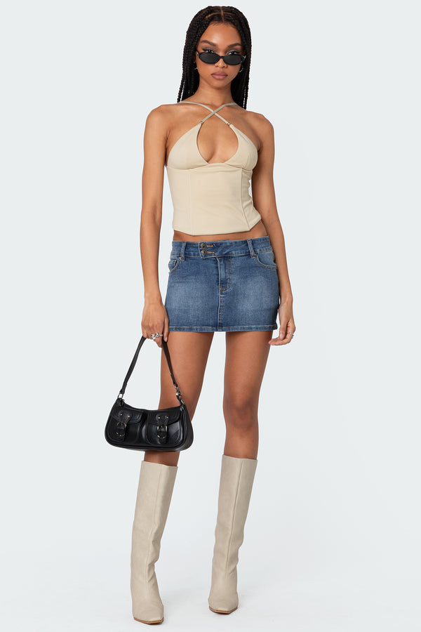 Edikted Lou Crossover Beaded Corset Beige