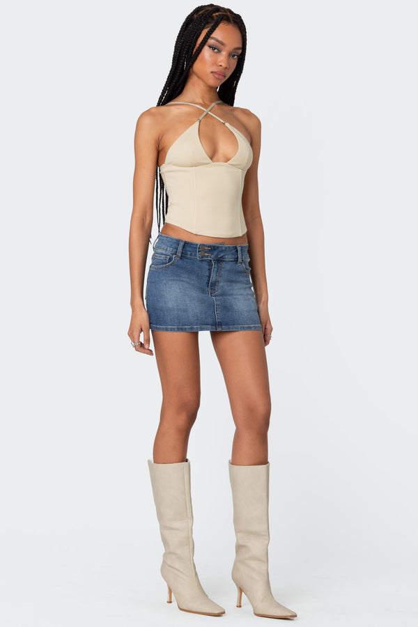 Edikted Lou Crossover Beaded Corset Beige