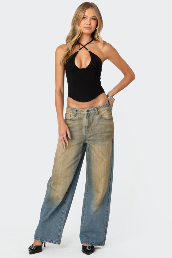 Edikted Lou Crossover Beaded Corset Black