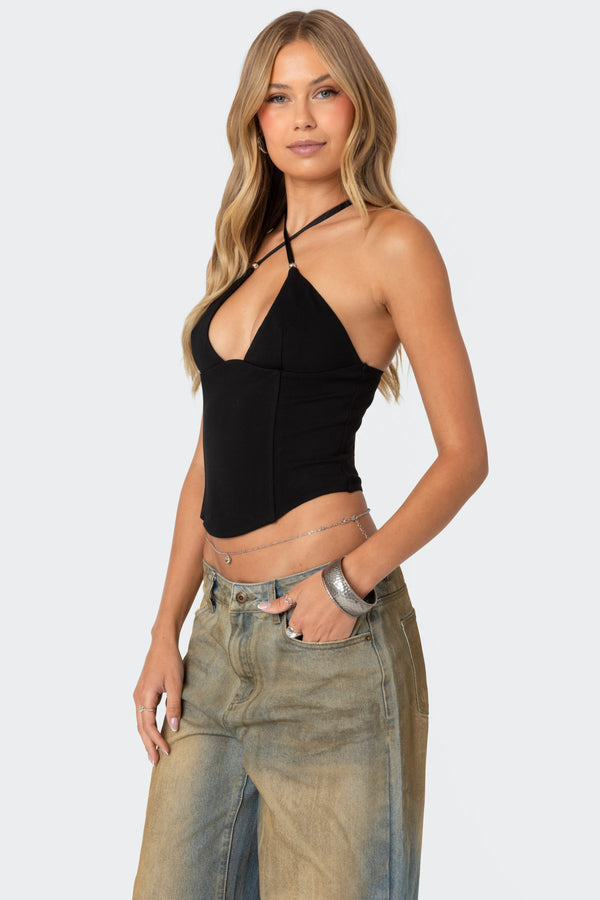 Edikted Lou Crossover Beaded Corset Black