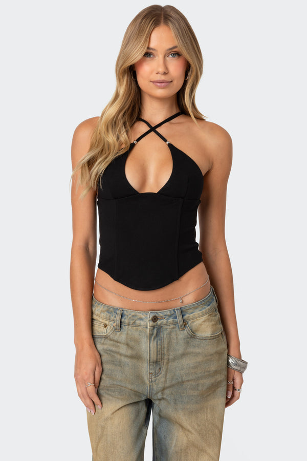 edikted Lou Crossover Beaded Corset black