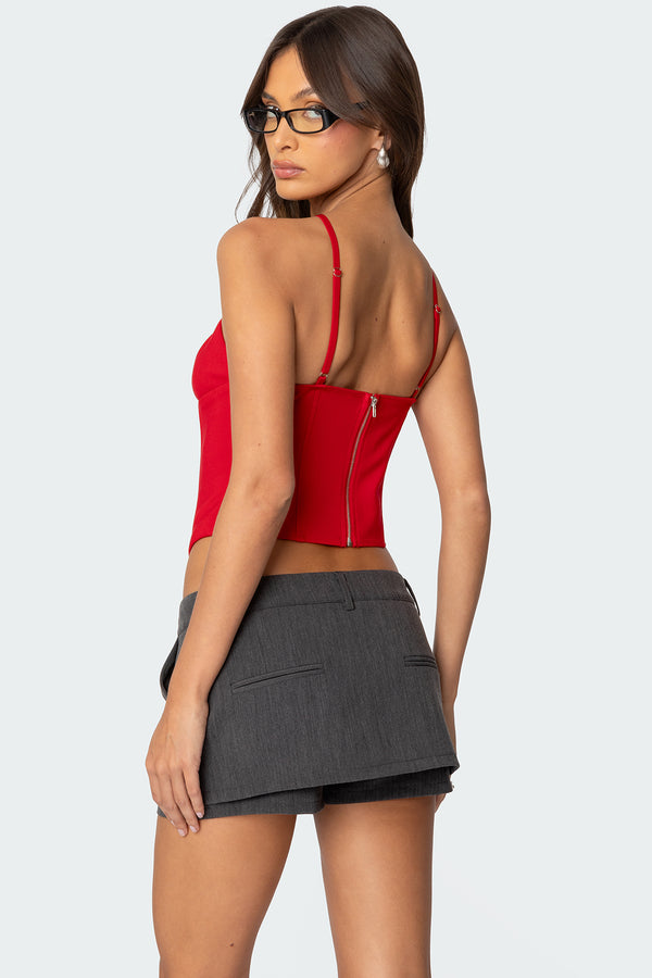 Edikted Lou Crossover Beaded Corset Red