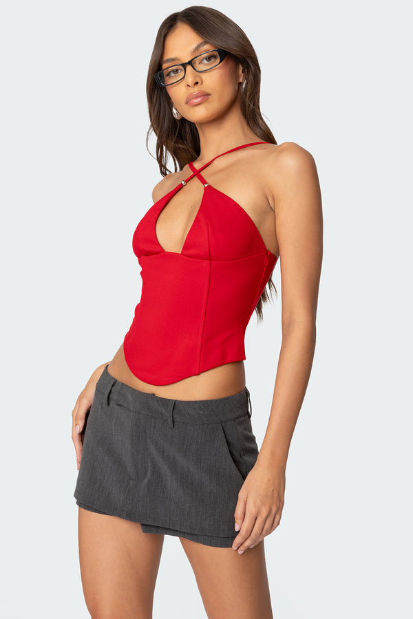 Edikted Lou Crossover Beaded Corset Red
