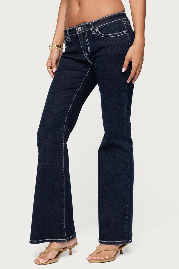 Edikted Louis Contrast Low Rise Jeans Dark Blue