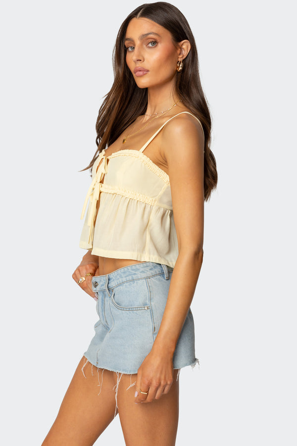 Edikted Loula Tie Front Tank Top Yellow
