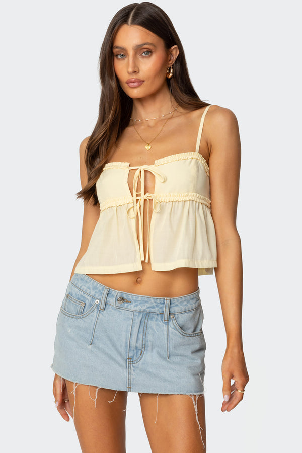edikted Loula Tie Front Tank Top yellow