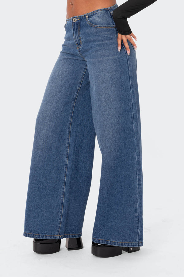 Edikted Low-Rise Wide Jeans Blue
