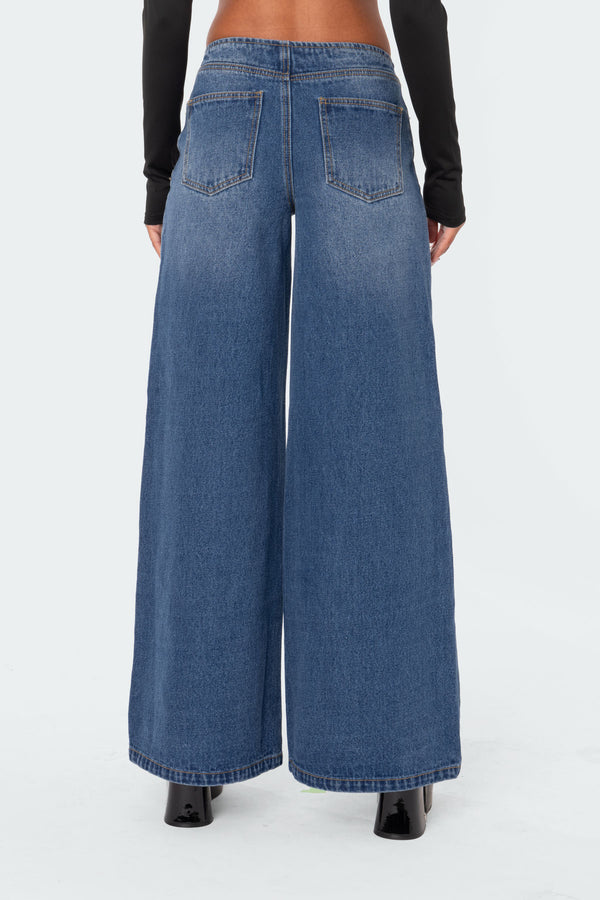 Edikted Low-Rise Wide Jeans Blue