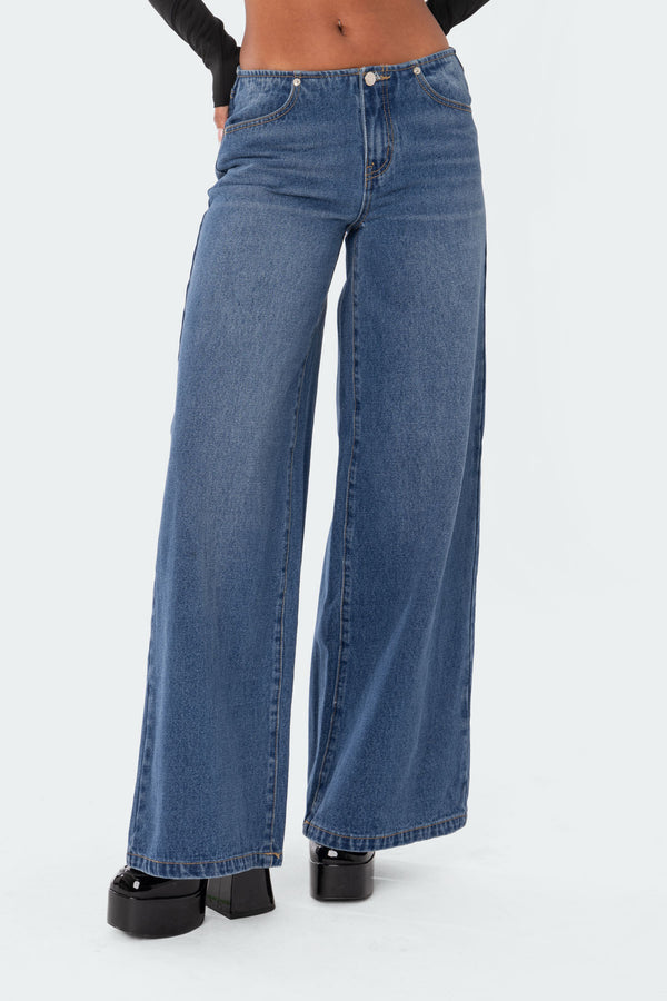 Edikted Low-Rise Wide Jeans Blue