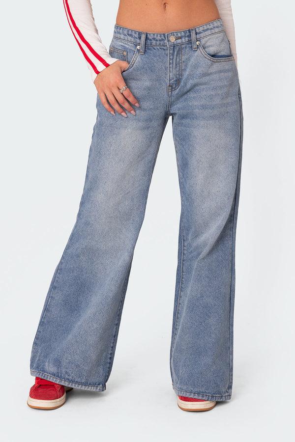 edikted Low Rise Wide Leg Jeans light blue
