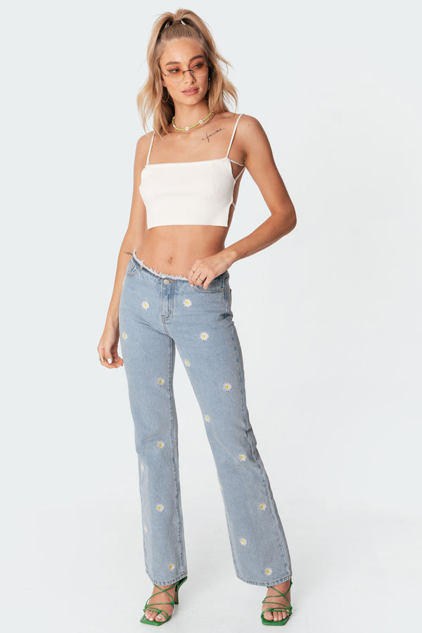 Edikted Lu Knitted Open-Back Top Cream