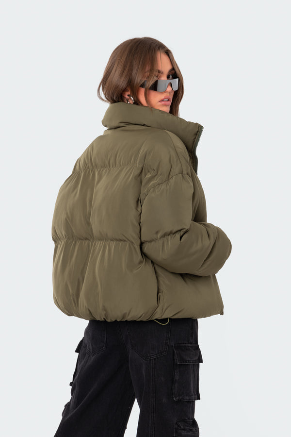 Edikted Luca Oversized Puffer Olive