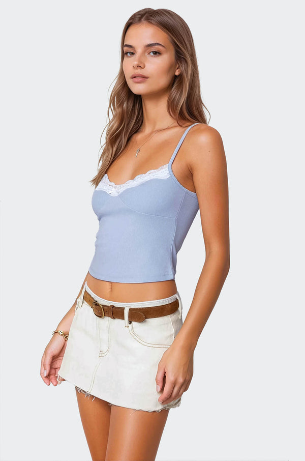 Edikted Lucie Lace Trim Tank Top Light Blue