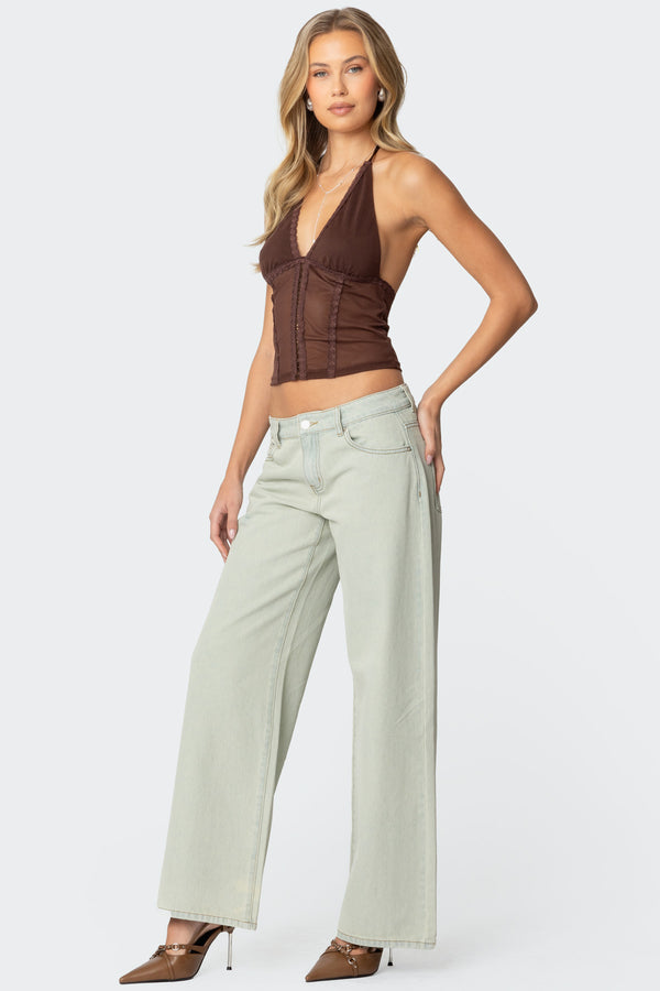 Edikted Lucie Lacey Mesh Halter Top Brown