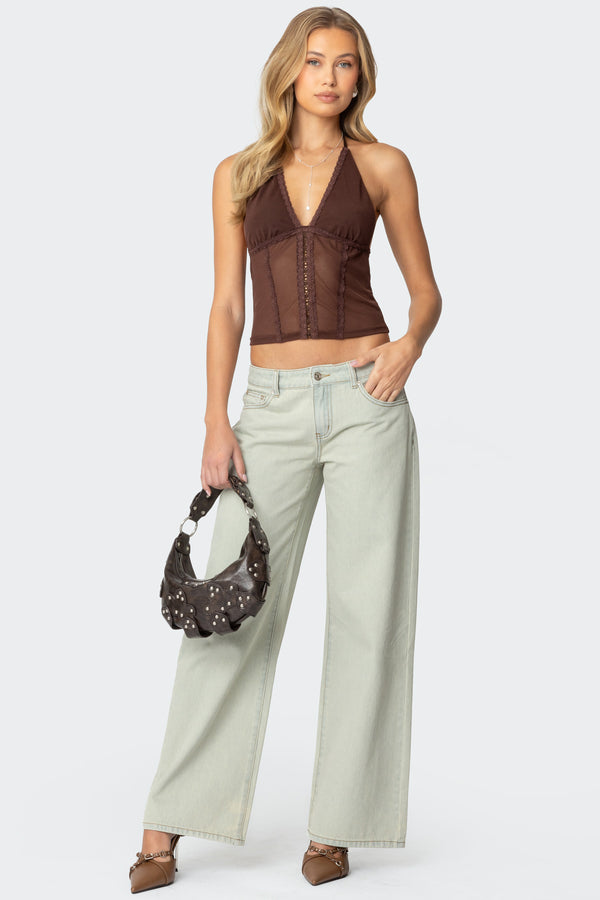 Edikted Lucie Lacey Mesh Halter Top Brown