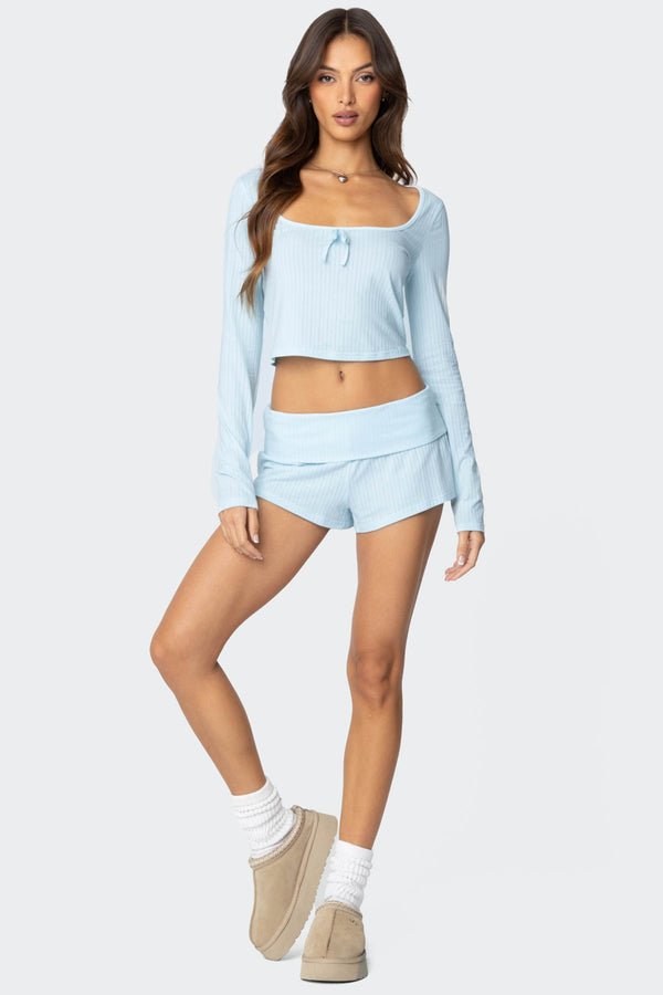 Edikted Lucilla Wide Neck Ribbed Top Light Blue
