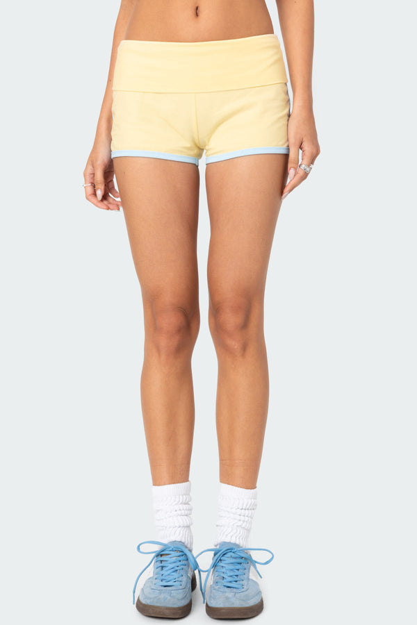 Edikted Lucky Contrast Fold Over Shorts Yellow