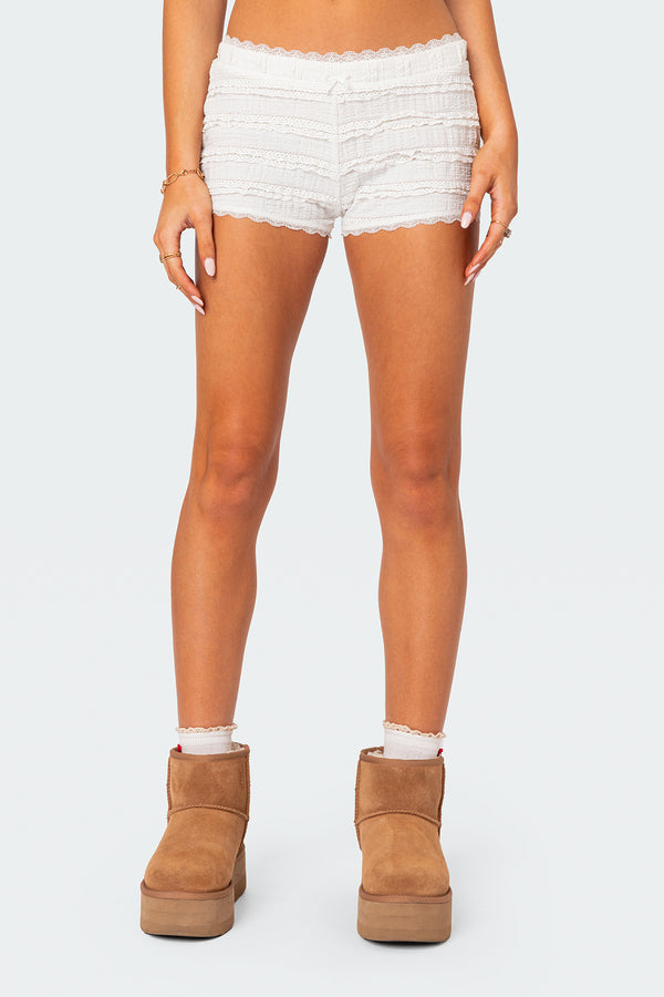 Edikted Lucy Ruffled Lace Shorts White