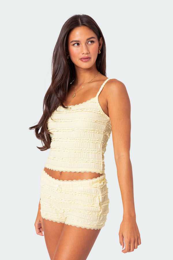 Edikted Lucy Ruffled Lace Tank Top Yellow