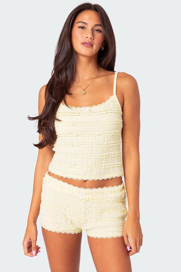 edikted Lucy Ruffled Lace Tank Top yellow