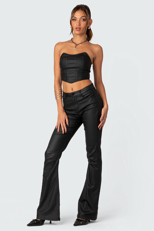 Edikted Luna Faux Leather Stretch Corset Black