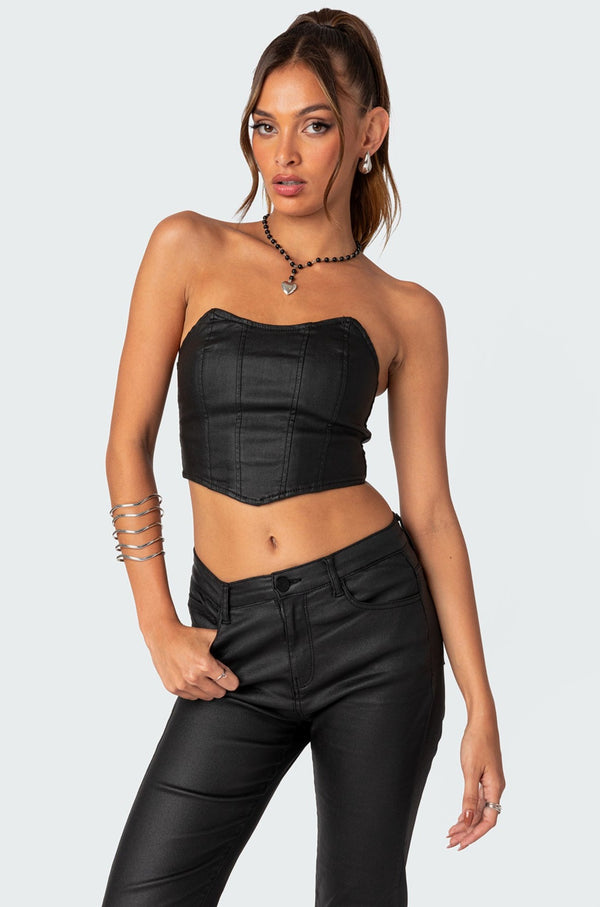 edikted Luna Faux Leather Stretch Corset black