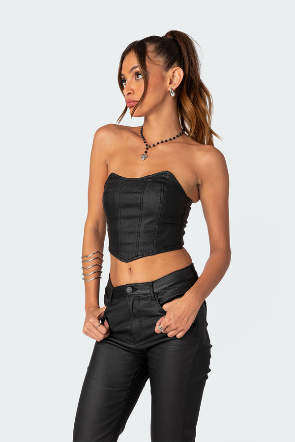 Edikted Luna Faux Leather Stretch Corset Black