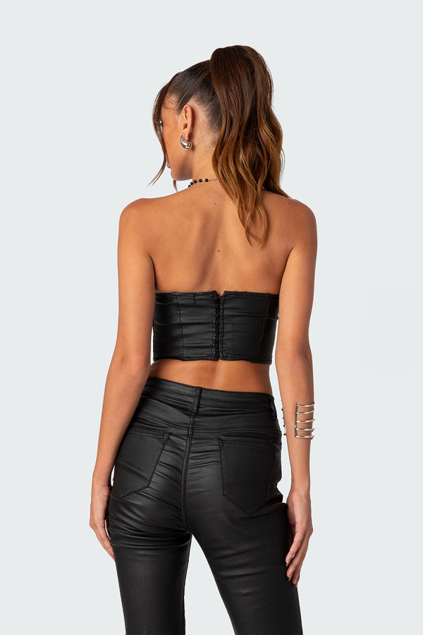 Edikted Luna Faux Leather Stretch Corset Black