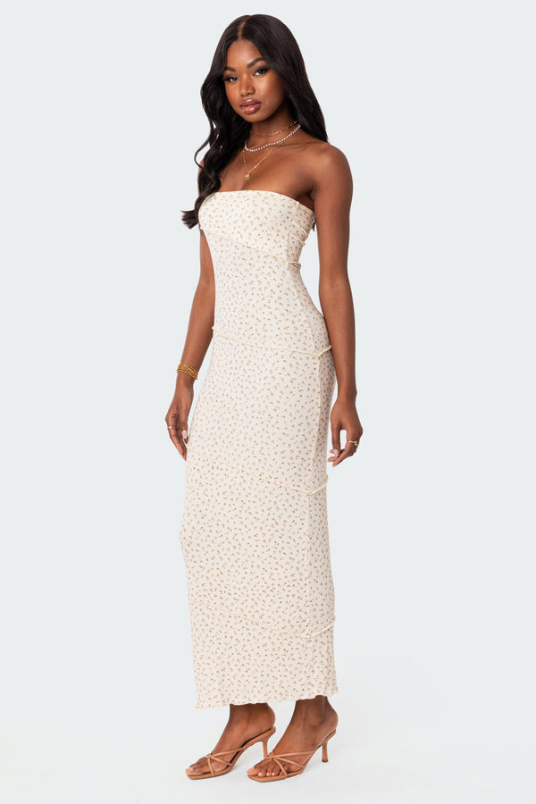 Edikted Lynn Ribbed Maxi Dress Cream