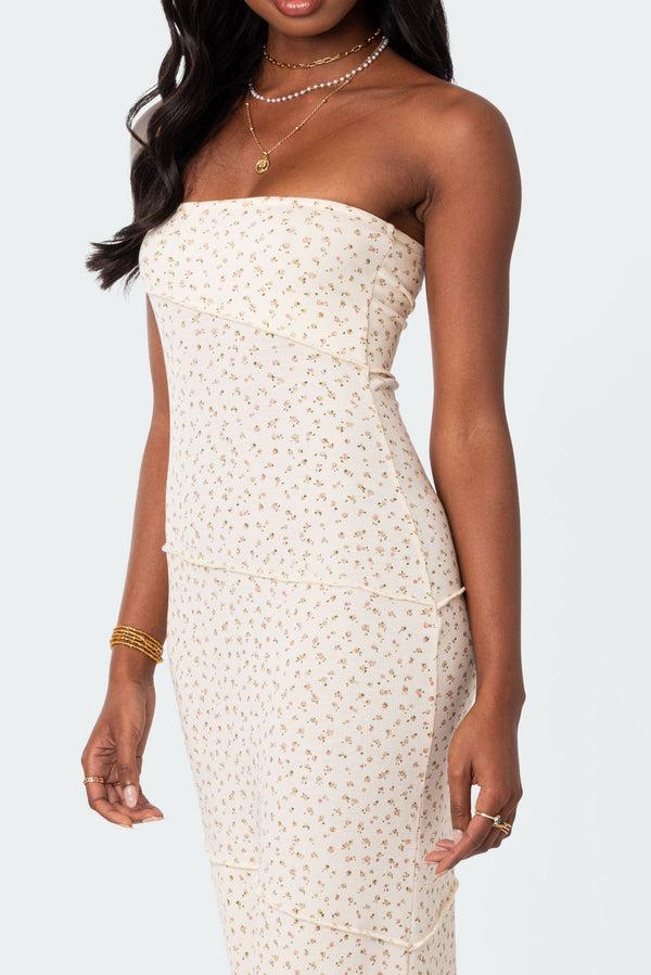 Edikted Lynn Ribbed Maxi Dress Cream