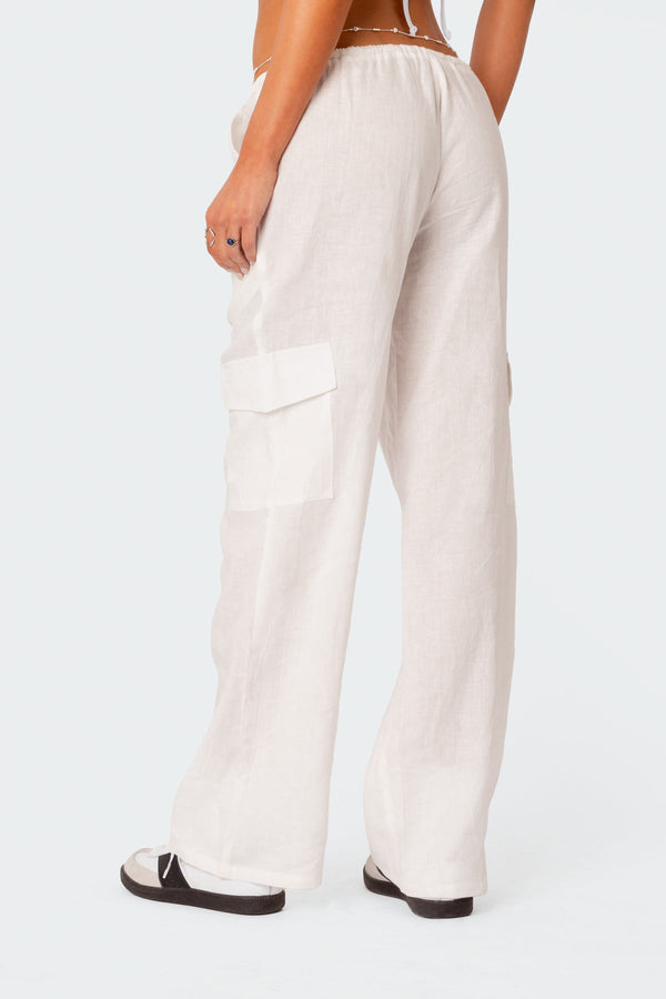 Edikted Lyric Linen Look Cargo Pants White