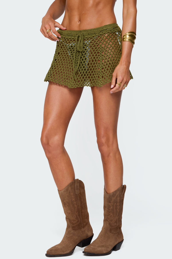 Edikted Mabelle Crochet Mini Skirt Olive