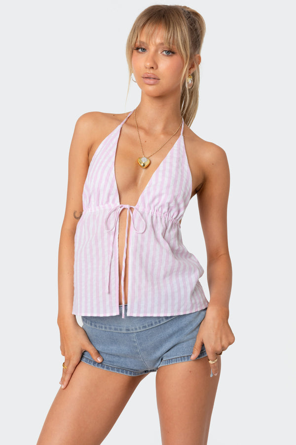 Edikted Madelyn Tie Front Top Pink