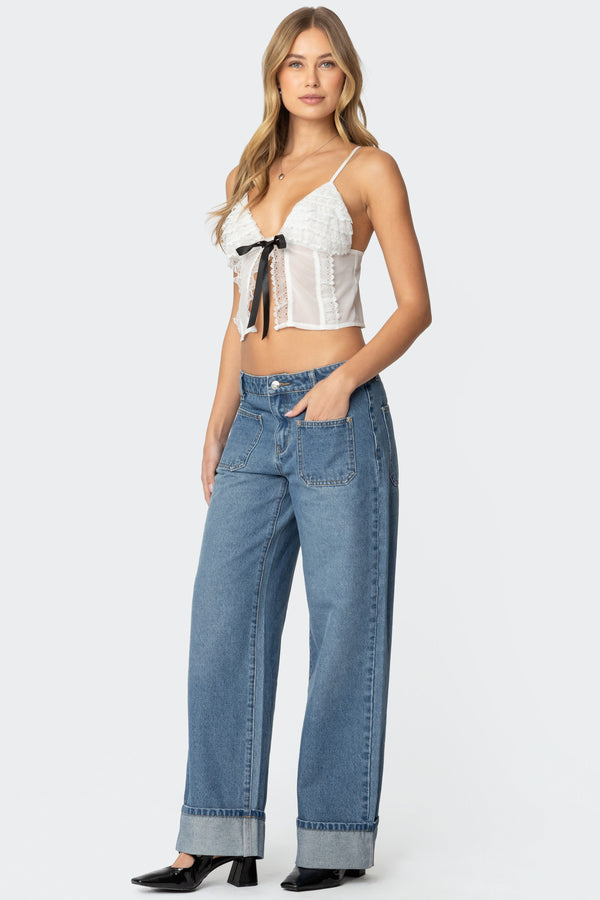 Edikted Madi Cuffed Low Rise Jeans Blue