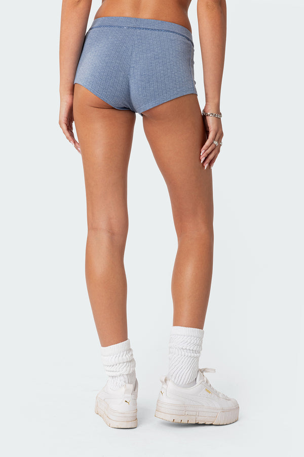 Edikted Maelle Pointelle Micro Shorts Blue