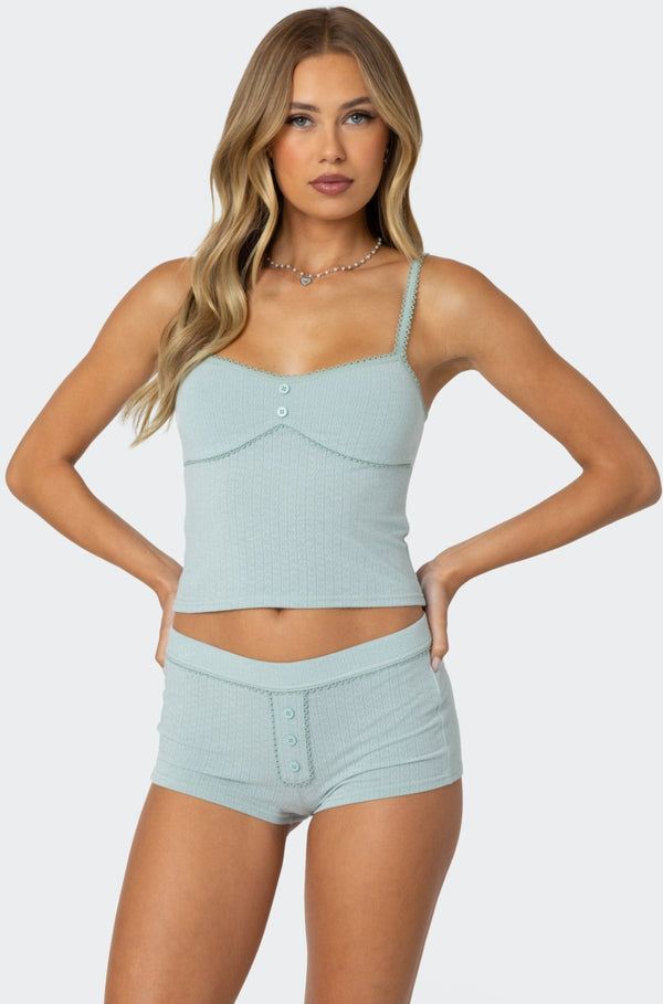 edikted Maelle Pointelle Tank Top sage
