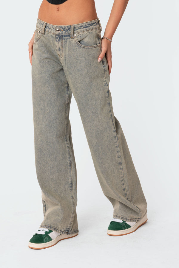 Edikted Magda Low Rise Acid Wash Jeans Blue