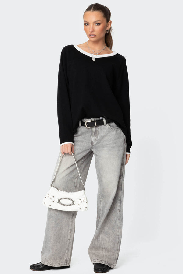 Edikted Magda Low Rise Acid Wash Jeans Gray Washed