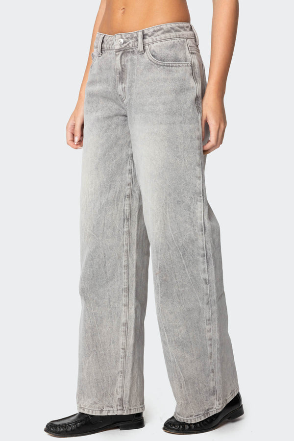 Edikted Magda Low Rise Acid Wash Jeans Gray Washed