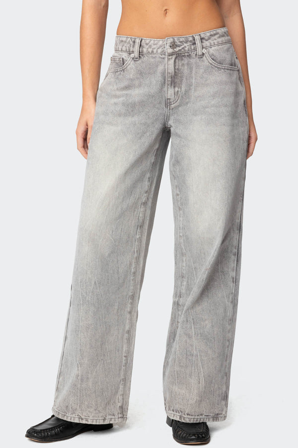 edikted Magda Low Rise Acid Wash Jeans gray washed