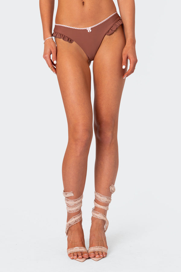 Edikted Maggie Ruffled Bikini Bottom Brown
