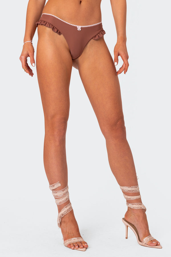 Edikted Maggie Ruffled Bikini Bottom Brown