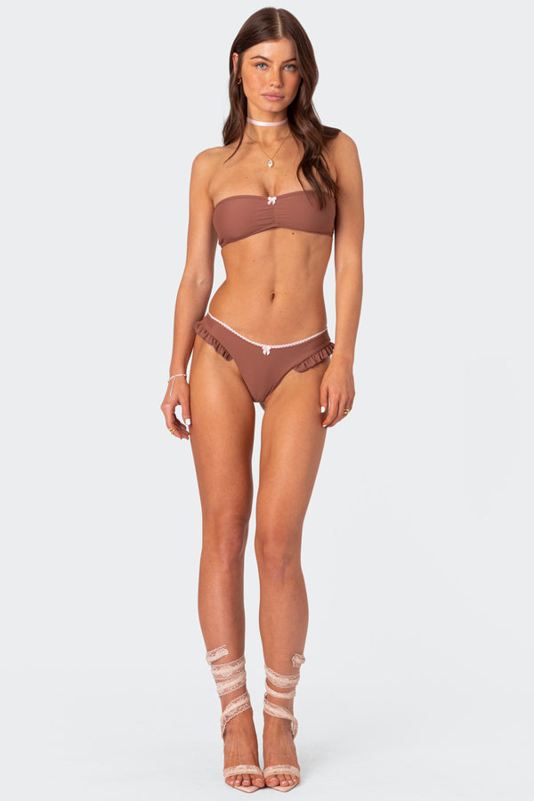 edikted Maggie Ruffled Bikini Bottom brown