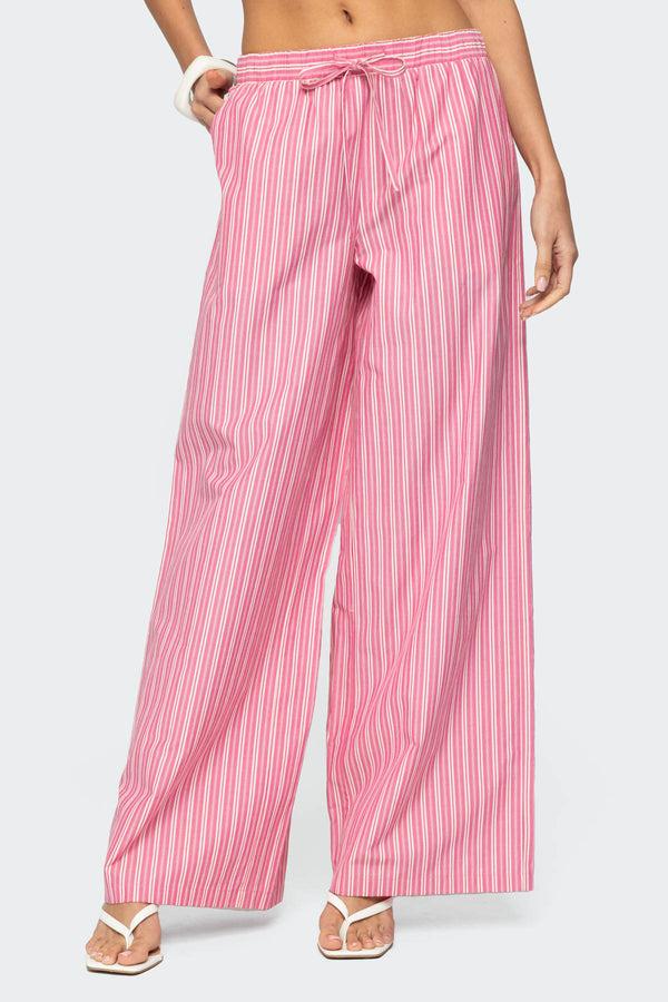 Edikted Maggy Striped Wide Leg Pants Pink