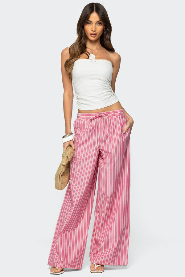 edikted Maggy Striped Wide Leg Pants pink